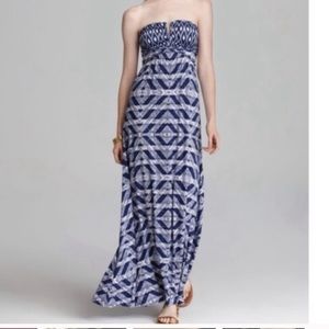 Guess Los Angeles blue and white strapless maxi dress